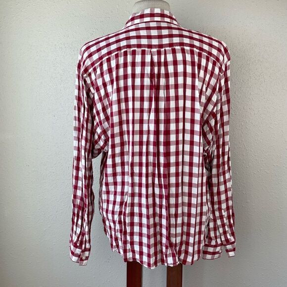 LOFT Red Plaid Button Down Shirt Size M EUC - Picture 5 of 7